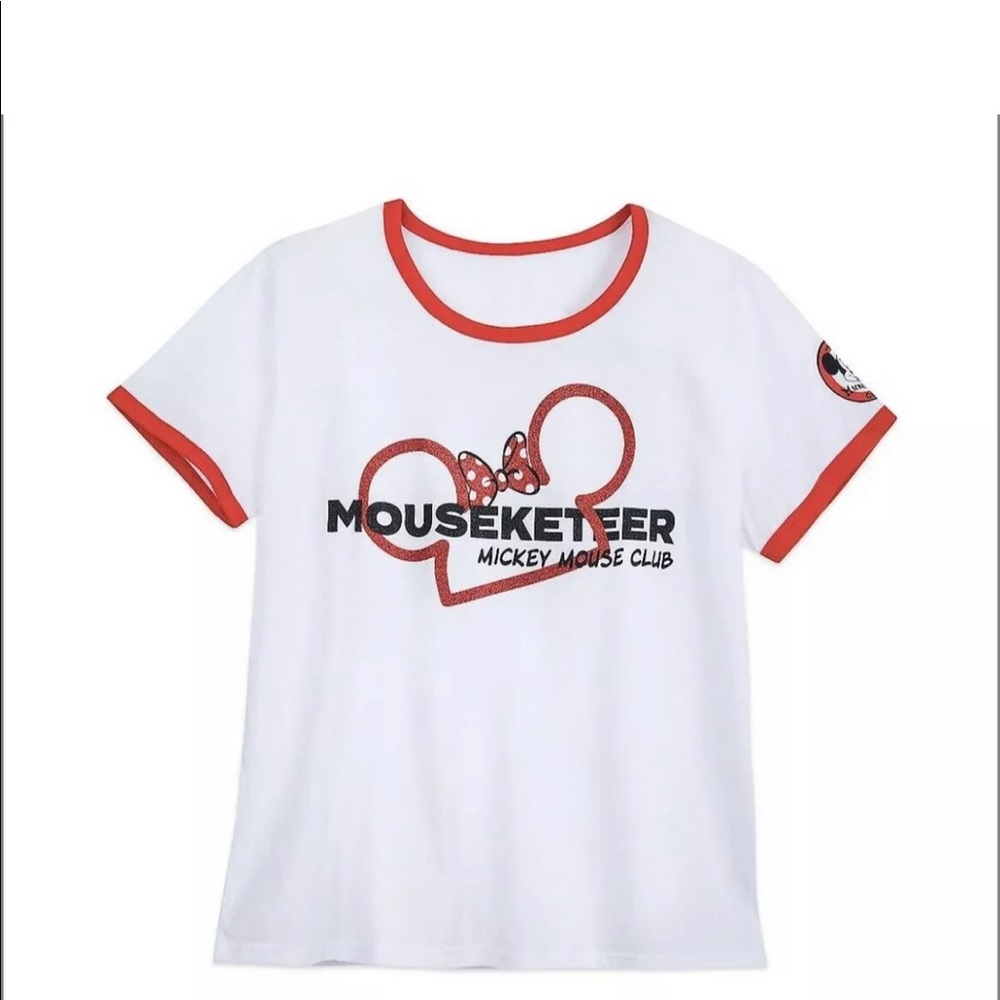 WOMEN'S SIZE Large DISNEY MINNIE MOUSE MOUSEKETEER RINGER T-SHIRT NWT.